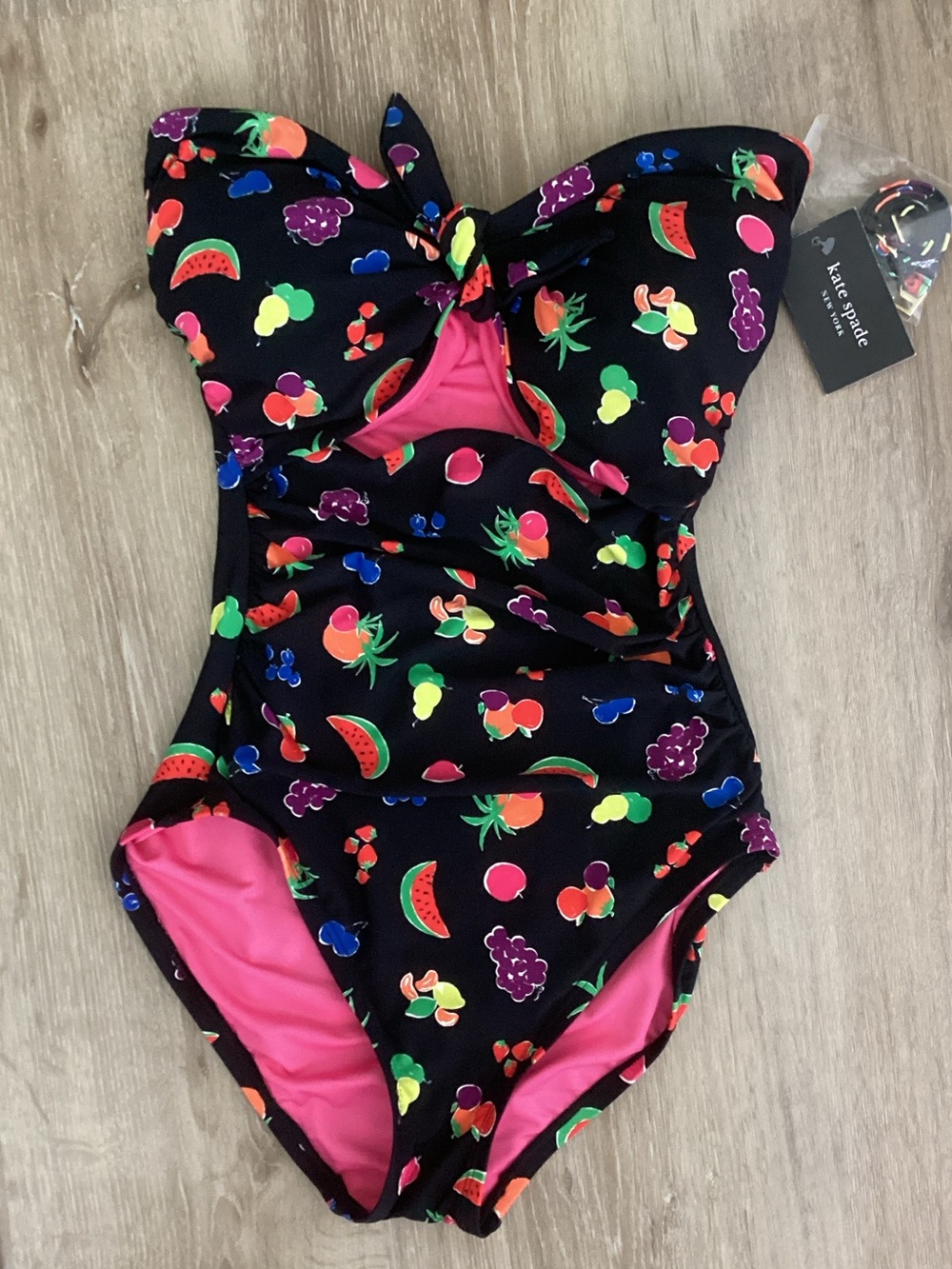 NWT Kate Spade Summer Fruits Bandeau Cut Out One Piece Swimsuit SZ XS Retro